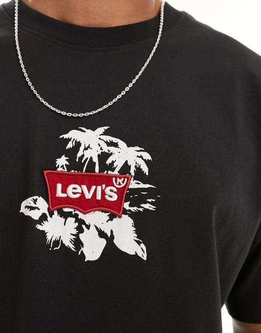 Levi's - Sort T-shirt med centreret palmelogo på brystet og palmeprint på ryggen, 2 af 4