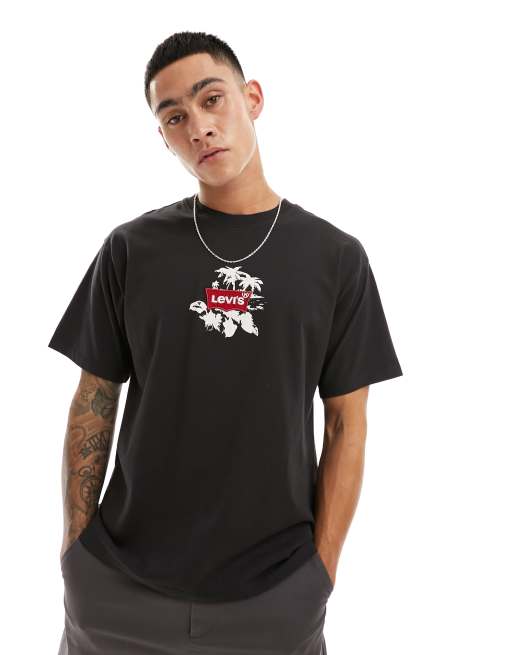 Levi's - Sort T-shirt med centreret palmelogo på brystet og palmeprint på ryggen, 3 af 4
