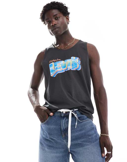 Levi's - Sort top i afslappet pasform med logoprint i surfer/postkort-stil