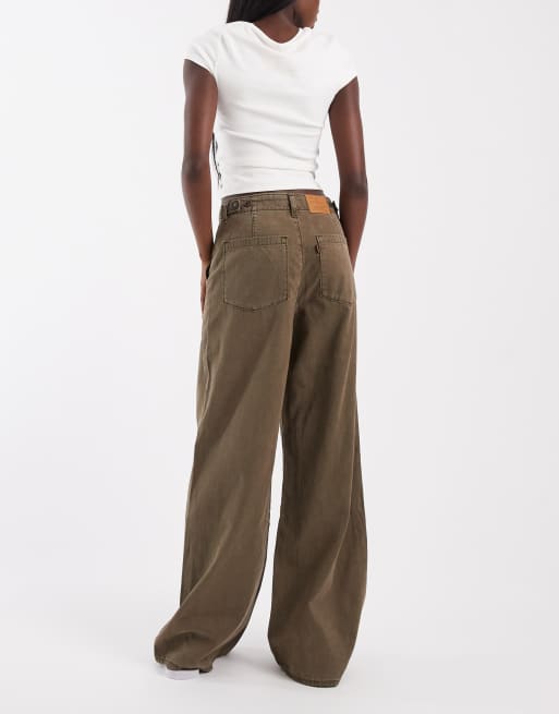 Levi's spodnie wide leg z mieszanki lnu w kolorze brązowym, 3 z 5