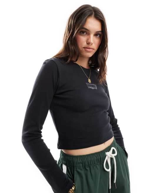 Levi's - Sportief T-shirts met lange mouwen, stippen en glimmend vleermuislogo in zwart