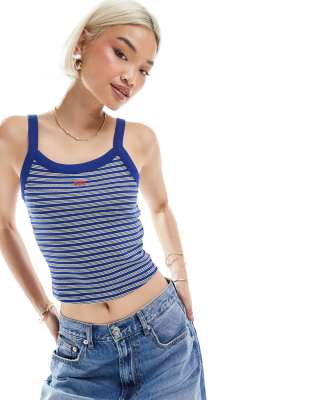 Levi's - Sportliches, geripptes Tanktop in gestreiftem Blau mit mittigem Logo