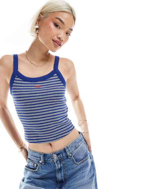 Levi's – Sportliches, geripptes Tanktop in gestreiftem Blau mit mittigem Logo - view 1