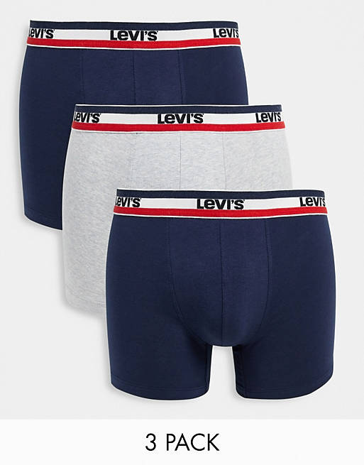 Levi's Sportswear 3 pack logo boxer briefs in navy and grey melange