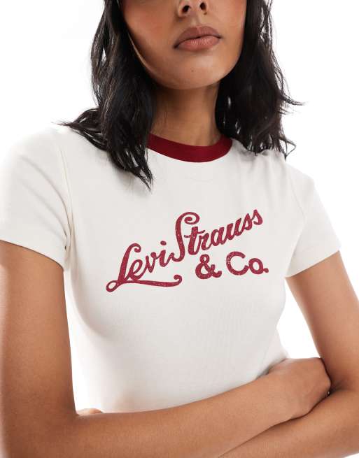 Levi s Sporty Archival T shirt crema con scritta del logo e bordino a contrasto ASOS
