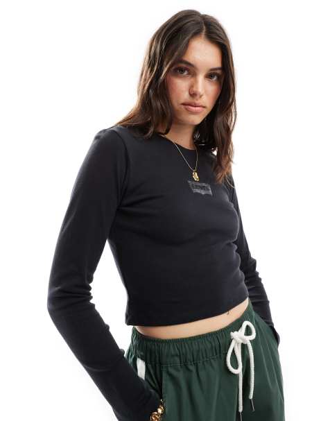 Levi's sporty polka dot shine batwing logo long sleeve t-shirt in black - view 1