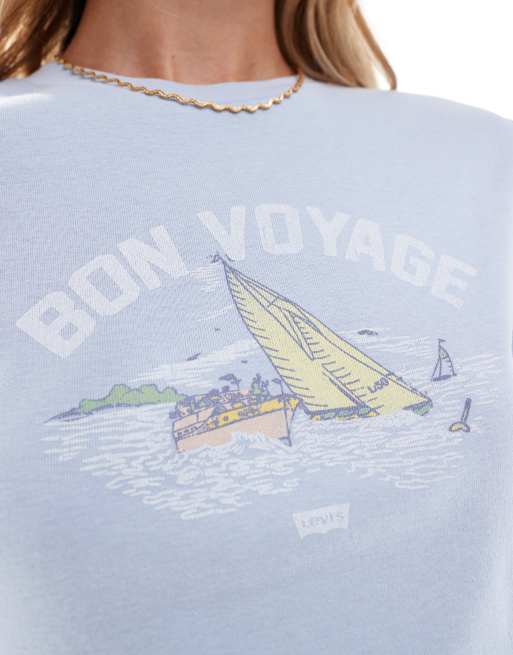 Levi's - Sporty T-shirt med 'Bon Voyage'-print i lyseblå, 4 af 4