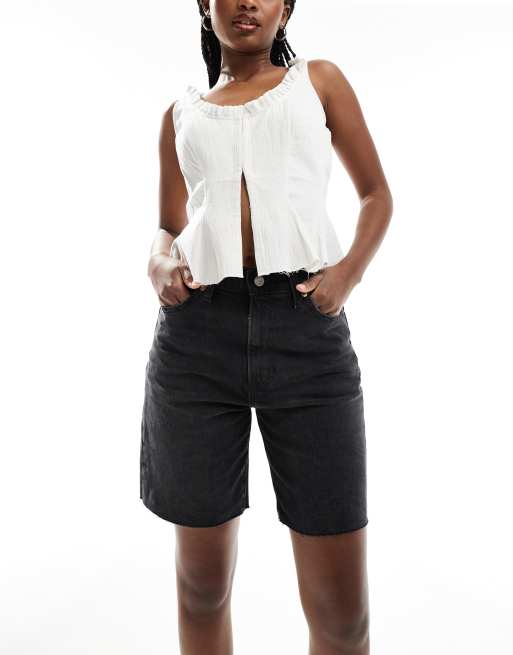 Levi's – Sprane czarne bermudy jeansowe z wysokim stanem