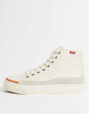 Levi's square high top trainers in cream suede mix with small logo