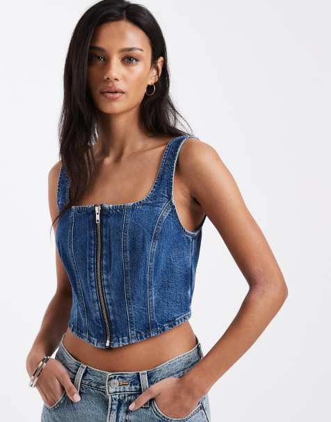Levi's square neck seamed corset denim top in indigo - view 1