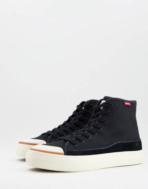 Levi's square suede mix high-top sneaker with red tab in black | ASOS