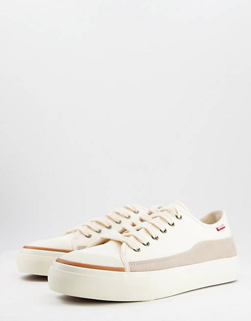 Levi's square suede mix trainer with red tab in cream mix