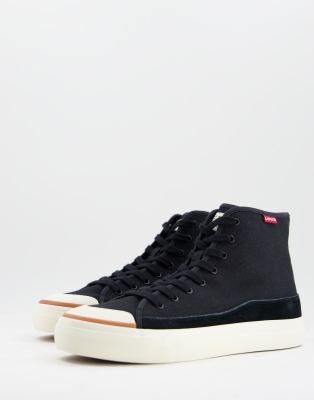 Levi's squire suede mix hi-top trainer with red tab in black