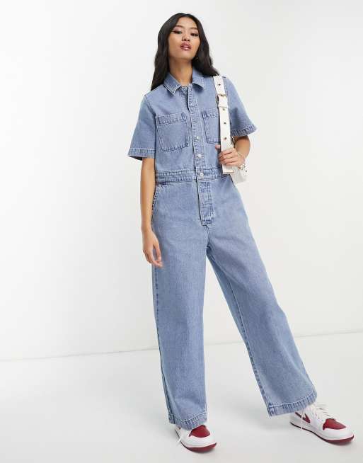 Levi's SS straight leg boilersuit in light wash blue | ASOS