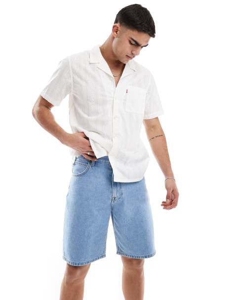 Levi's - Standard Camp - Camicia a maniche corte in cotone color bianco con righe in tessuto garzato e colletto a rever - view 1