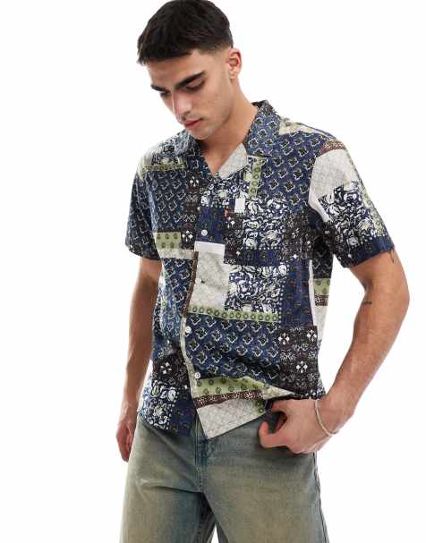 Levi's standard camp short sleeve revere collar patchwork print shirt in navy