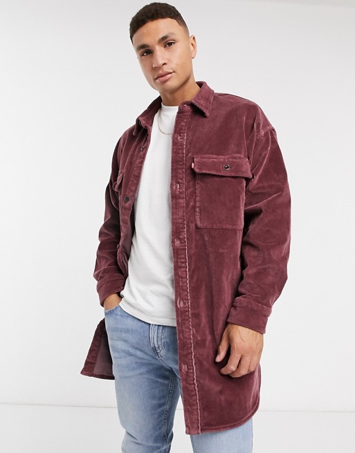 Levi's stay loose fit cord worker overshirt jacket in sassafras red