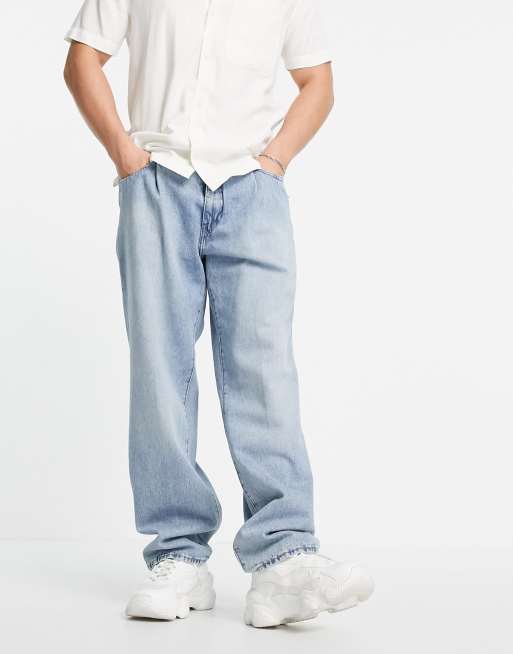 Levi s stay loose fit pleated jeans in navy bleach wash