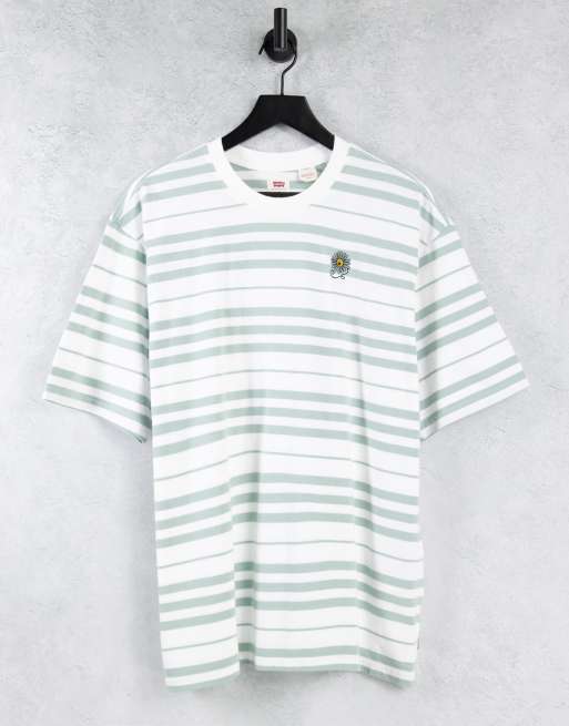 Levi's - Stay Loose - Los gestreept T-shirt met geborduurd madeliefje in blauw