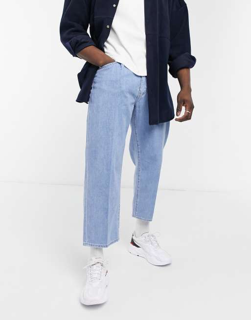 Levi's stay loose pleated crop jeans in deadeye lightweight indigo | ASOS