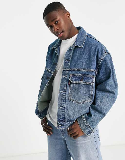 Levi's stay loose type 2 denim trucker jacket in blue wash | ASOS