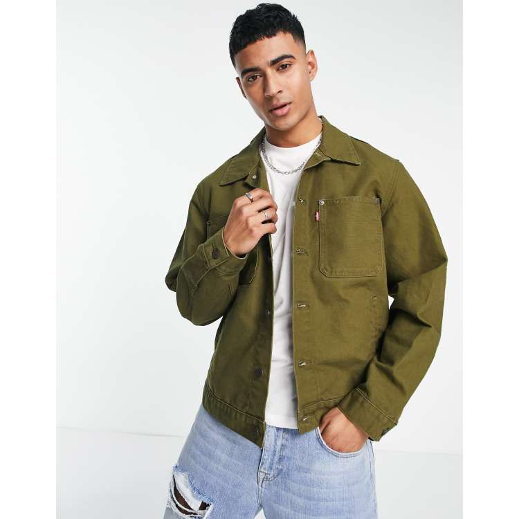 Levi's stock denim trucker jacket in olive green | ASOS