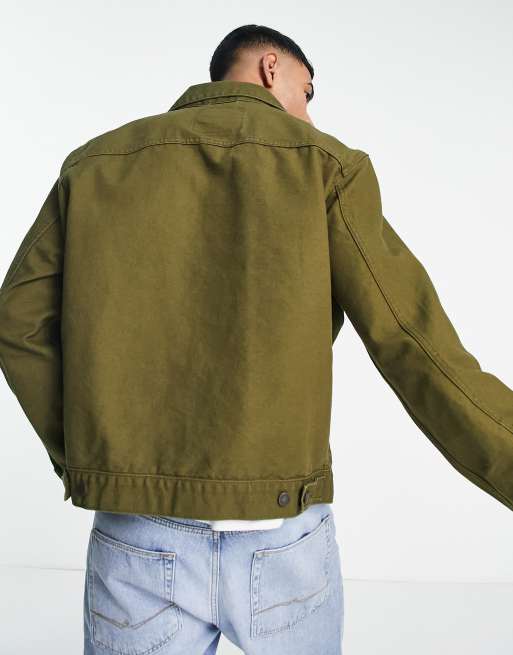 Levi's Stock denim trucker jacket in olive green | ASOS