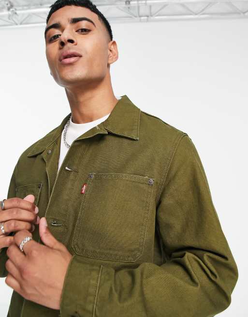 Olive green hot sale levi's denim jacket