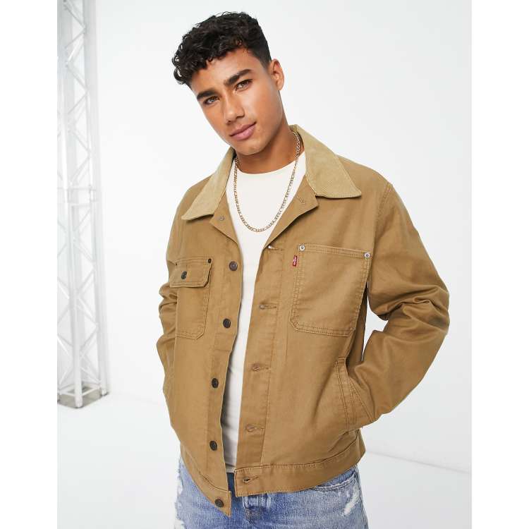 Levi's stock denim trucker jacket in tan with cord collar | ASOS