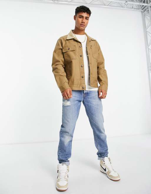 Levi's stock denim trucker jacket in tan with cord collar | ASOS