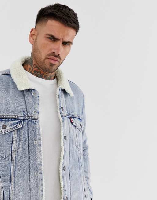 Levi s stonebridge denim borg trucker denim jacket in light wash