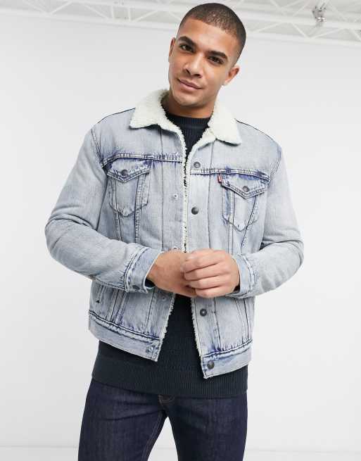 Levi s stonebridge denim borg trucker denim jacket in light wash