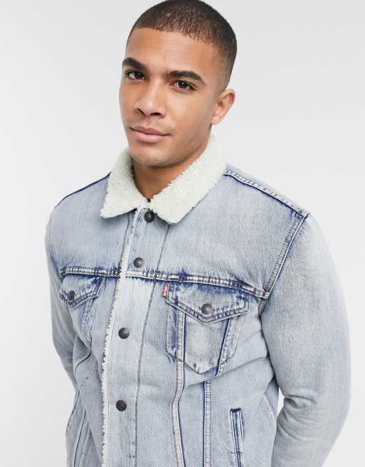 Levi s stonebridge denim borg trucker denim jacket in light wash