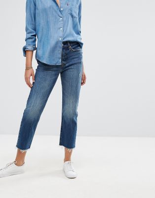 levi's high rise wide leg jean with raw hem