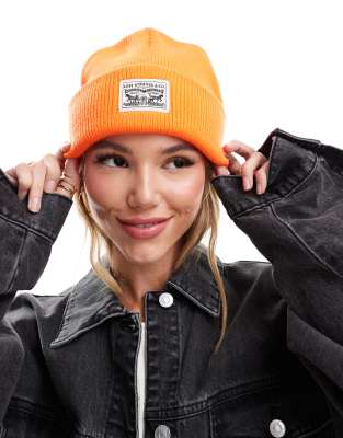 Levi's - Strickmütze in leuchtendem Orange mit Logo-Aufnäher