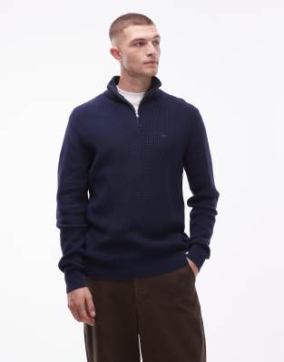 Strickpullover in Marineblau mit kurzem Reißverschluss Marineblau M