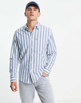 levis blue and white striped shirt