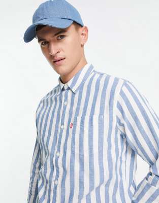 levis blue and white striped shirt