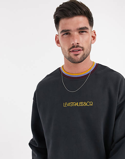 Levi's stripe tipped neck embroidered logo oversized fit sweatshirt in jet  black | ASOS