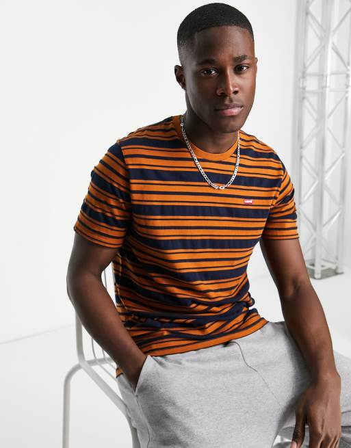 Levi's striped t-shirt in navy/orange with small logo | ASOS