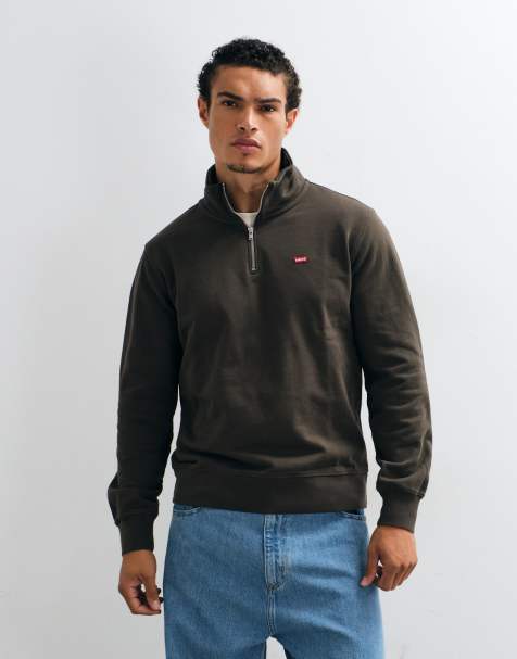 Levi's sudadera original con logo Batwing y media cremallera en marrón - view 1