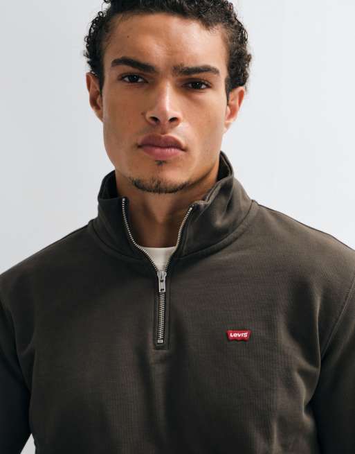 Levi's sudadera original con logo Batwing y media cremallera en marrón, 2 de 9