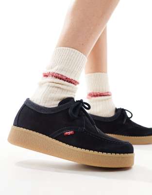 Levis Suede Lace Up Apron Shoes With Red Tab Logo In Navy - Discount £37