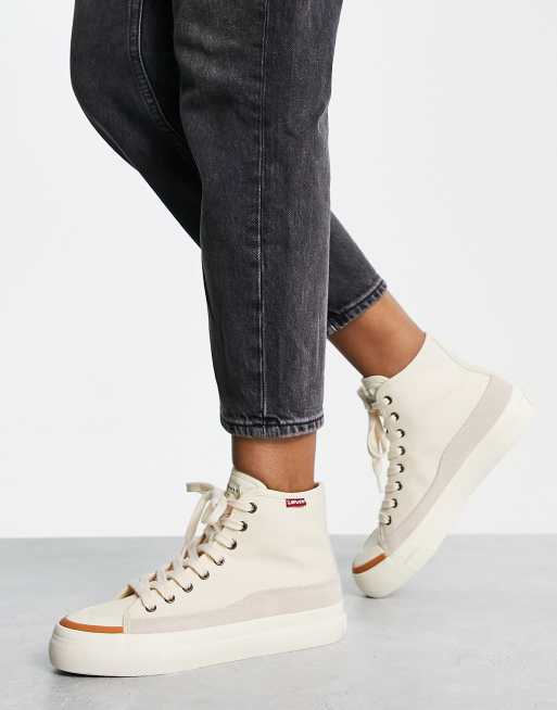 Levi's suede lace up high top sneakers in off white | ASOS