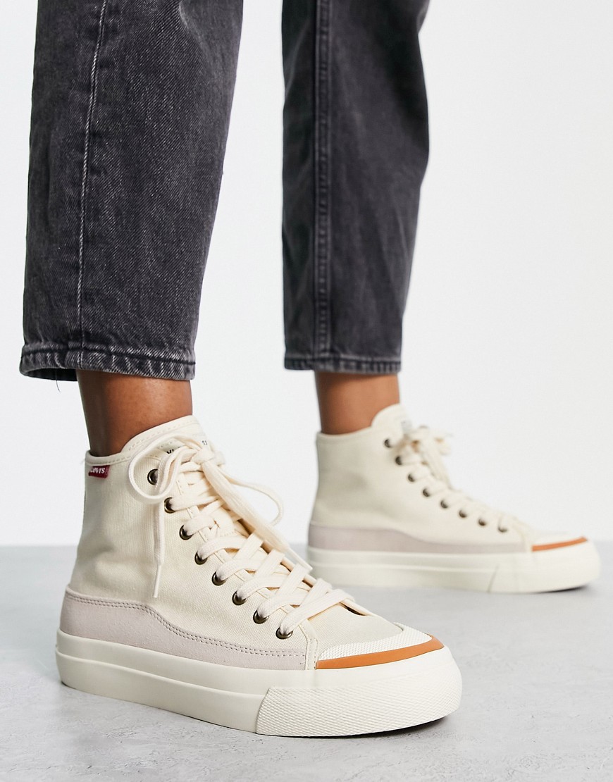 Levi's suede lace up high top trainers in off white