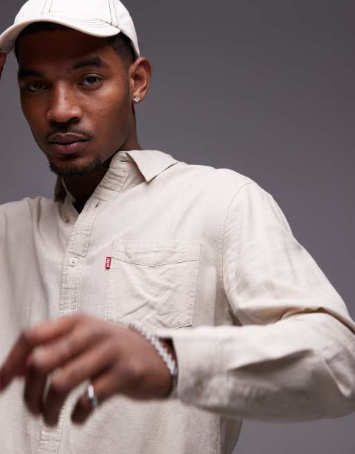Levi's Sunset 1  pocket linen cotton mix shirt regular fit in beige, 3 of 4