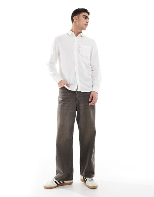 Levi's sunset 1 pocket linen cotton mix shirt regular fit in white, 2 of 4