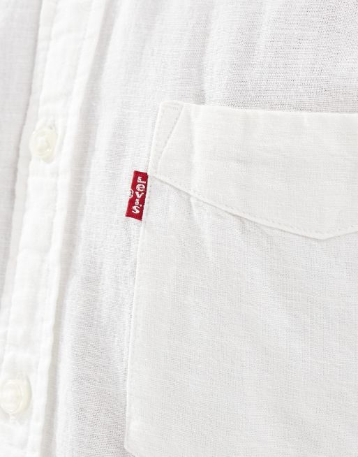 Levi's sunset 1 pocket linen cotton mix shirt regular fit in white, 3 of 4