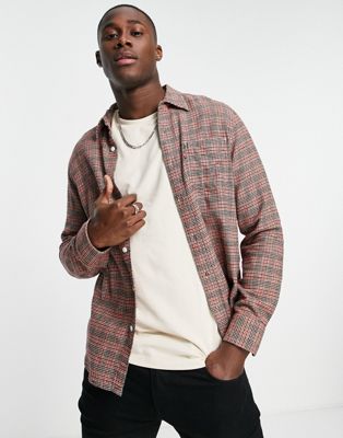 Levi's sunset 1 pocket puppytooth check standard fit shirt in red - ASOS Price Checker