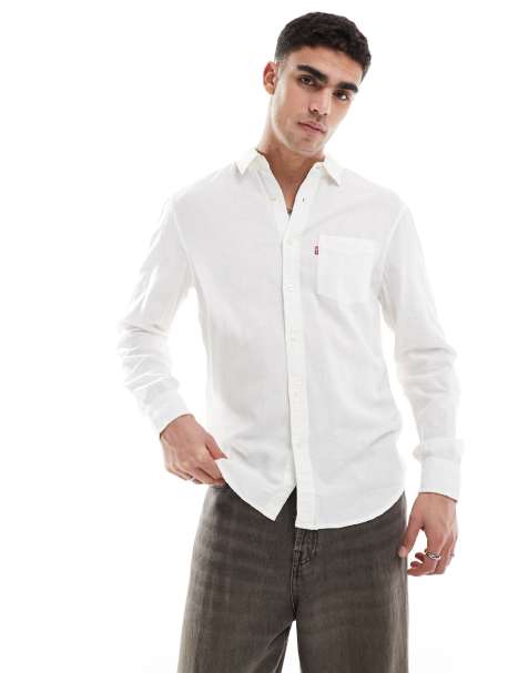 Levi's sunset 1 pocket linen cotton mix shirt regular fit in white